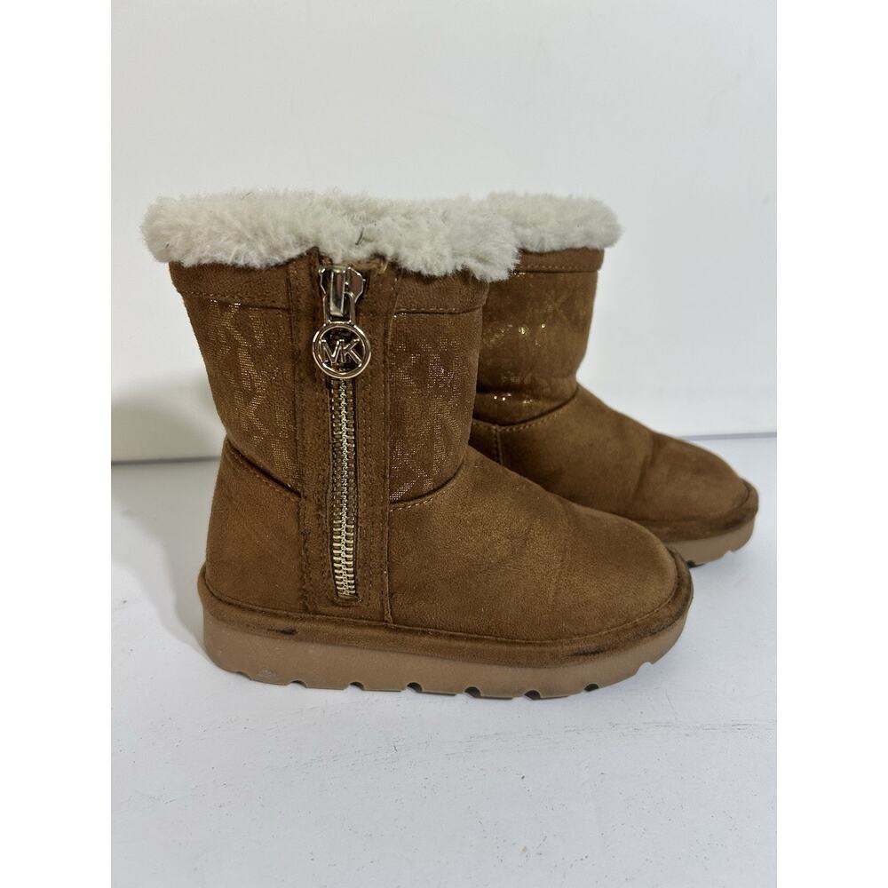 Michael Kors Haedyn Monogram Zip Faux Suede/Fur-Trim Girls Size 8 US